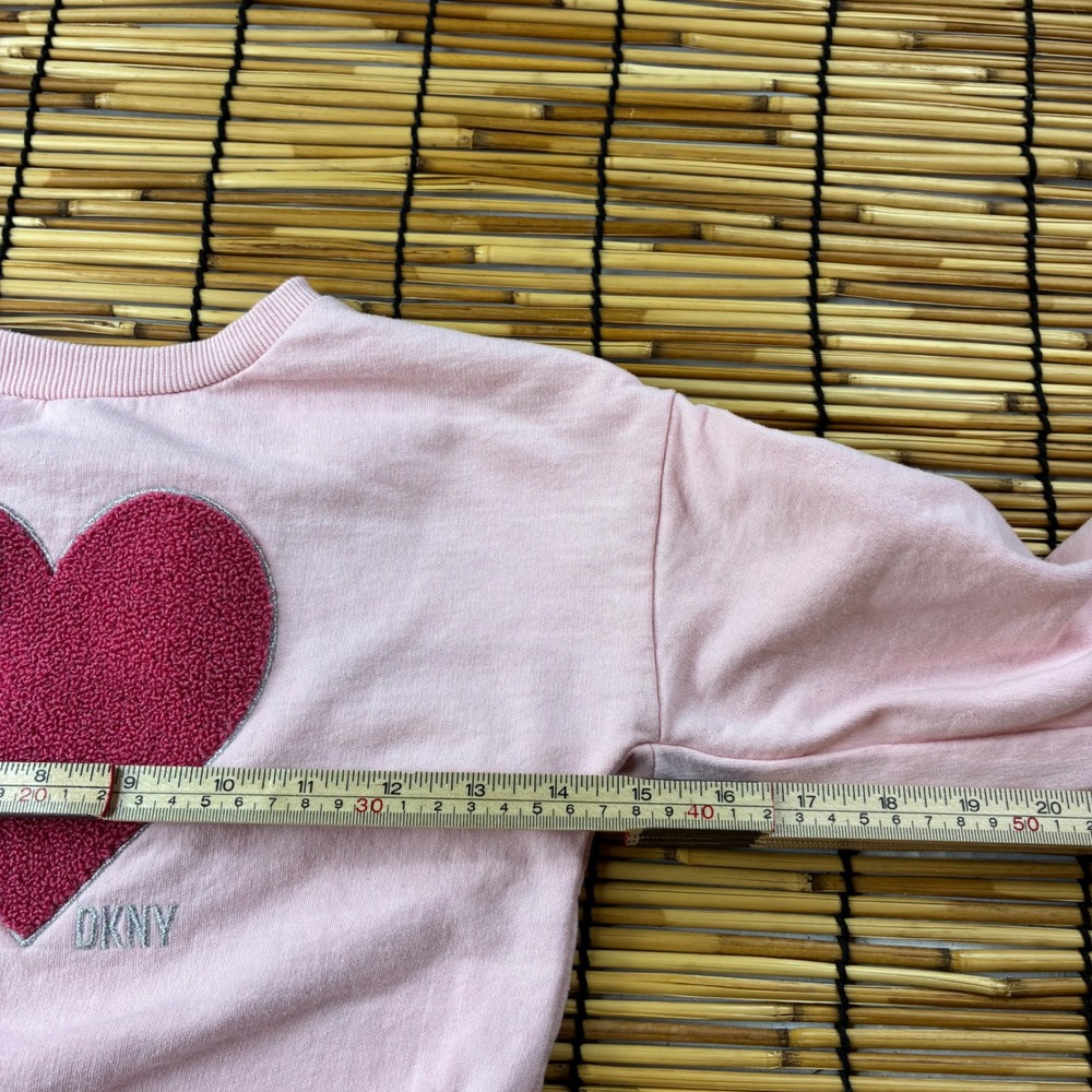 DKNY Girls Pink Heart Boucle Sweatshirt Lace Up Back Size 5 Pullover - Picture 4 of 6